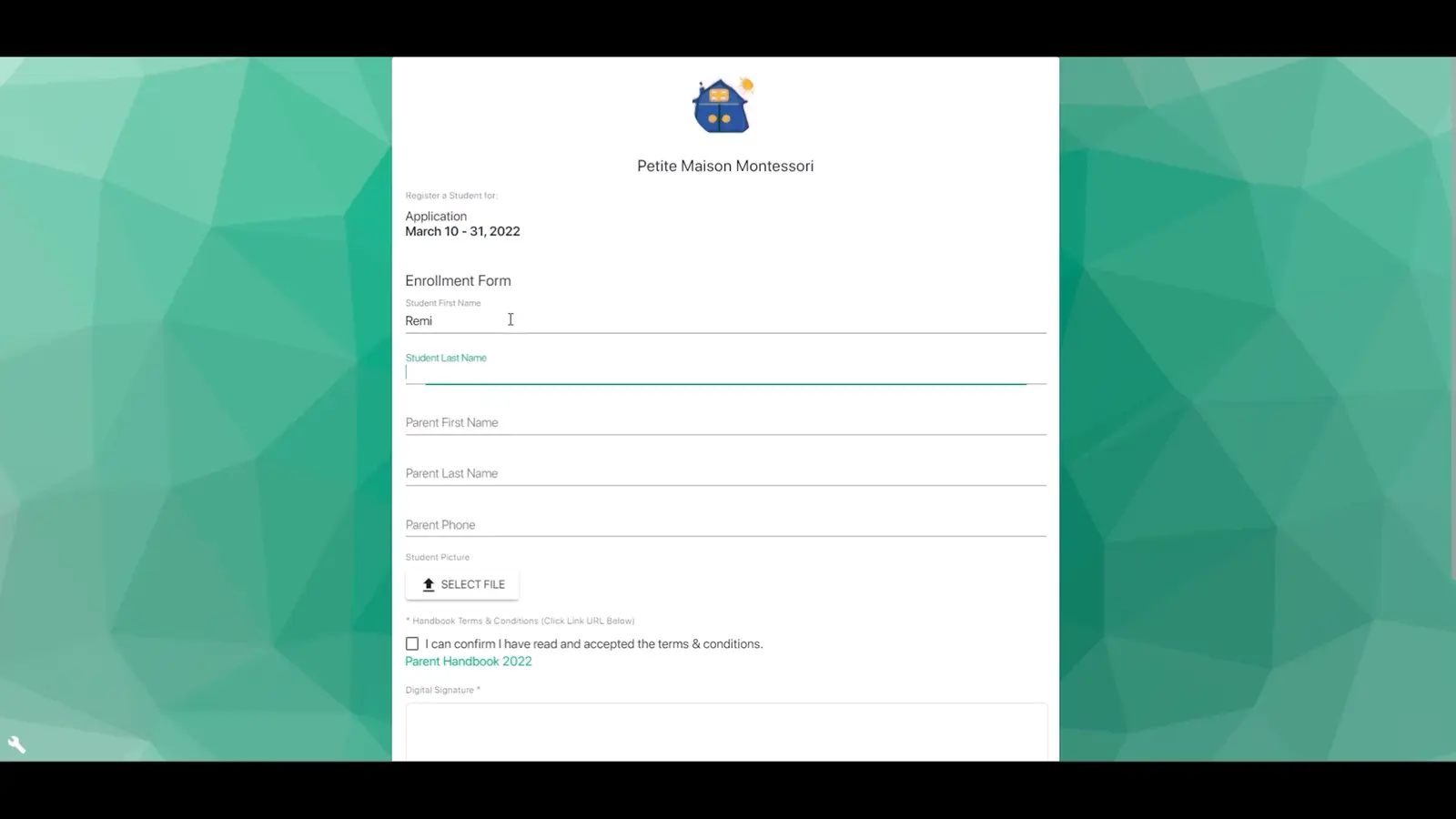 demonstration of parent registration using enrollment management system by TUIO