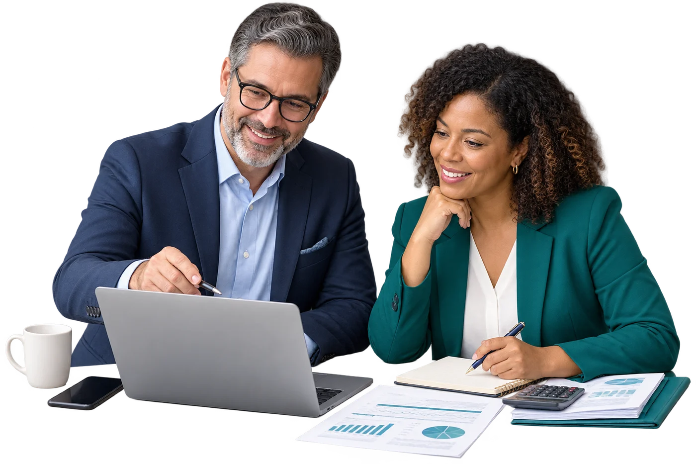 A fractional CFO and school business office leader reviewing financial reports