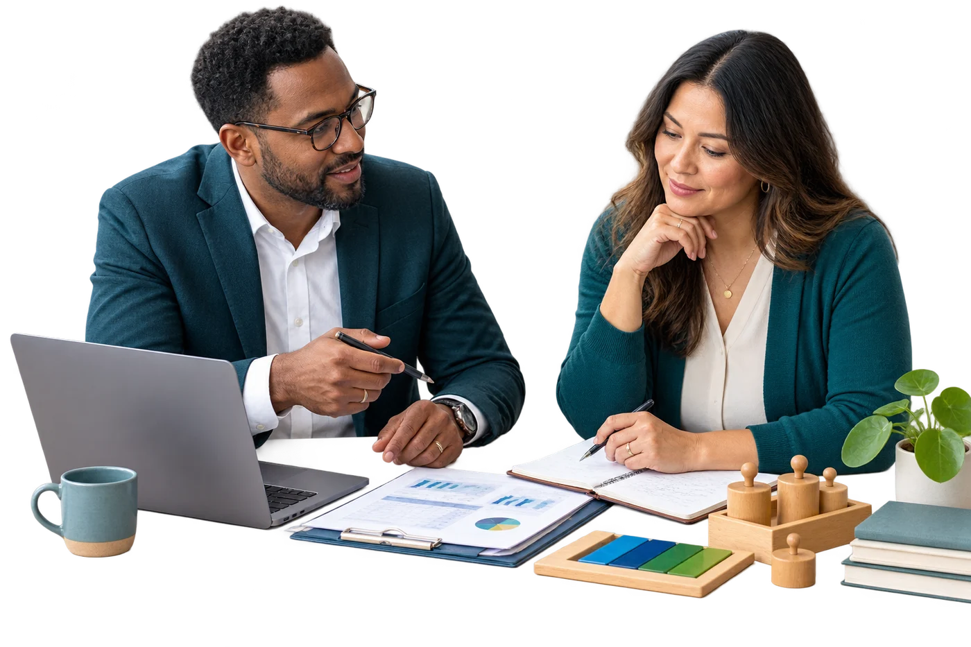 A Montessori consultant and school leader reviewing tuition planning